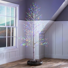  Árboles y guirnaldas iluminados | Plow & Hearth - Abedul grande de 18 cm para interior y exterior con 280 luces blancas cálidas y multicolor