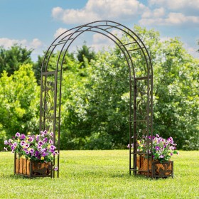 Pérgolas y enrejados para exteriores | Pérgola metálica con forma de pájaro cantor de Plow & Hearth con jardineras