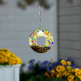  Comederos para pájaros para exteriores | Comedero solar de vidrio artístico de 20 cm de diámetro de Plow & Hearth, con rueda de colores
