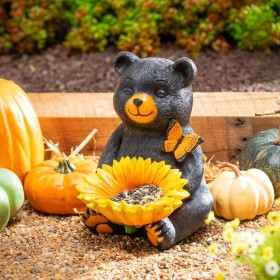  Comederos para pájaros para exteriores | Comedero para pájaros de resina con forma de oso de girasol de Plow & Hearth, 37 cm de alto