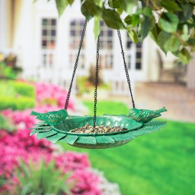  Comederos para pájaros para exteriores | Comedero circular de metal colgante con hojas de Plow & Hearth