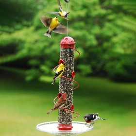  Comederos para pájaros para exteriores | Comedero para pájaros Plow & Hearth con espiral roja para pinzones