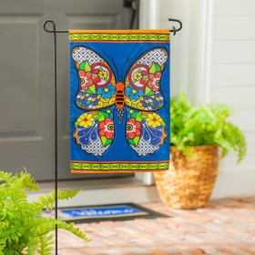  Banderas de jardín para exteriores | Bandera de jardín con apliques de mariposa de Talavera de Plow & Hearth