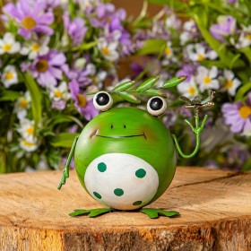  Estatuas de jardín para exteriores | Estatua de rana de hoja redonda de metal de Plow & Hearth, 18 cm de alto