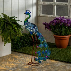  Estatuas de jardín para exteriores | Estatua de pavo real vibrante de metal solar de Plow & Hearth, 84 cm de alto