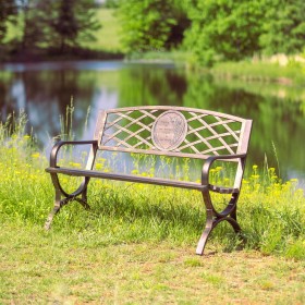  Placas conmemorativas y de jardín para la vida al aire libre | Banco de jardín metálico conmemorativo de Plow & Hearth Thoughts & Hearts