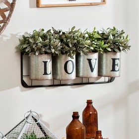  Arte mural para exteriores | Bolsillos de pared de metal galvanizado "Love" de Plow & Hearth