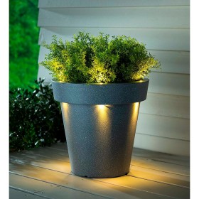  Jardinera de fibra de vidrio gris con luces solares para exteriores | Jardinera de fibra de vidrio gris con luces solares de Plow & Hearth