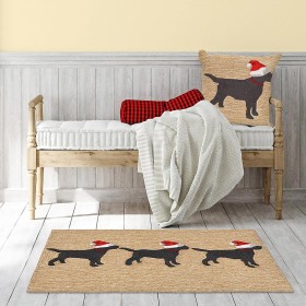  Alfombras y felpudos para interior y exterior | Alfombra decorativa de perros navideños tejida a mano de Plow & Hearth para interior y exterior, 50 x 76 cm
