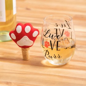  Sklenice na víno do kuchyně a na zábavu | Sklenice bez stopky Plow & Hearth 473 ml se zátkou ve tvaru tlapky, dárková sada Live Love Purr