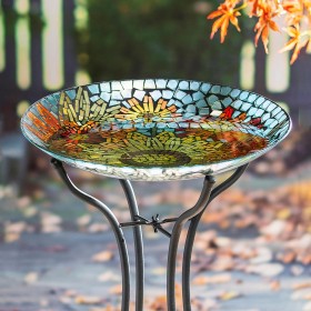  Venkovní ptačí vaničky | Plow & Hearth 18" skleněná ptačí vanička, mozaiková průsvitná a kovová povrchová úprava