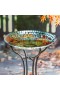  Fuglebade til udendørs brug | Plow & Hearth 40 cm glasfuglebad, mosaikfarvet, gennemsigtig og metallisk finish