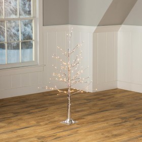  Belysning af oplyste træer og guirlander | Plow & Hearth 4" sølvmetallisk træ til indendørs/udendørs brug med 112 lys