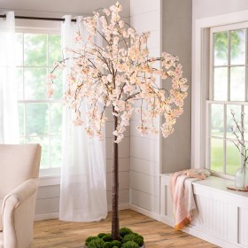  Belysning af oplyste træer og guirlander | Plow & Hearth Stort oplyst kunstigt grædende kirsebærtræ, 6" H