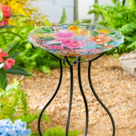  Fuglebade til udendørs brug | Plow & Hearth 45 cm fuglebad med blomstermotiv