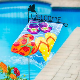  Tilbehør til udendørs flag | Plow & Hearth Hummingbird Welcome haveflagstativ