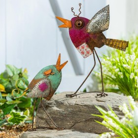  Udendørs havestatuer | Plow & Hearth Indendørs/udendørs rustikke metalkyllinger havestatuer, sæt med 2