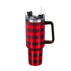  Keittiö- ja viihdematkamukit | Plow & Hearth Red Buffalo Check Canyon -muki, kaksiseinäinen ruostumatonta terästä, pillillä, 40oz, lahjapakkaus