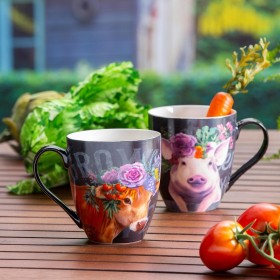 Keittiö ja viihde Kahvi- ja teekupit | Plow & Hearth Keraaminen kuppi O' Java, 17 Oz, Kukkaislehmä