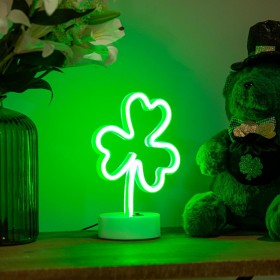  Dekorative Akzente für den Innenbereich | Plow & Hearth Neon-Kleeblatt-LED-Tischdekoration, 23,5 cm hoch