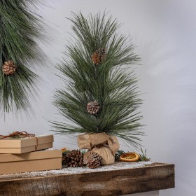  Künstliche Blumen und Pflanzen für den Innenbereich | Plow & Hearth 24" schimmernder Tannenzapfenbaum mit langen Nadeln und Sackleinensockel