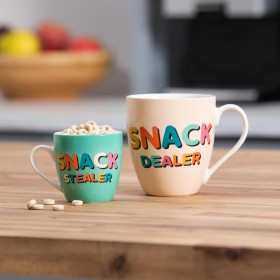 Kaffee- und Teetassen für Küche und Unterhaltung | Plow & Hearth Mommy And Me Keramiktassen-Geschenkset, 17 oz. und 7 oz., Snack Dealer/Snack Stealer