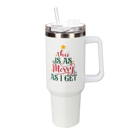  Reisebecher für Küche und Unterhaltung | Plow & Hearth „This Is As Merry As I Get Canyon“-Becher, doppelwandiger Edelstahl mit Strohhalm, 40 oz, Geschenkbox