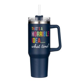  Reisebecher für Küche und Unterhaltung | Plow & Hearth „That‘s A Horrible Idea Canyon Cup“, doppelwandiger Edelstahl mit Strohhalm, 40 oz, Geschenkbox
