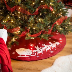  Beleuchtung beleuchteter Bäume und Girlanden | Plow & Hearth beleuchteter Weihnachtsbaumrock mit Weihnachtsmannschlitten