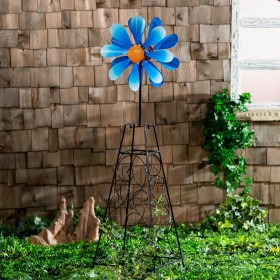  Lauben und Spaliere für den Außenbereich | Plow & Hearth Windspiel-Spalier, Blaue Gänseblümchen, 140 cm hoch