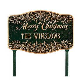 Gartenpfähle für den Außenbereich | Plow & Hearth, in den USA hergestelltes, personalisiertes „Merry Christmas“-Gartenschild aus Aluminiumguss