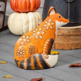  Gartenstatuen für draußen | Plow & Hearth Blumenfuchs-Statue aus Metall, 40,6 cm hoch