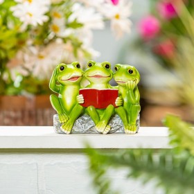  Gartenstatuen für draußen | Plow & Hearth Statue der lesenden Froschfamilie aus Kunstharz, 10,2 cm hoch