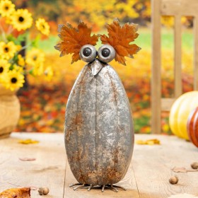 Gartenstatuen für draußen | Plow & Hearth Herbst-Eulenstatue aus Metall, 43,2 cm hoch
