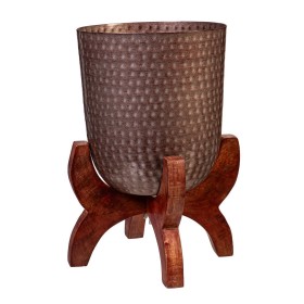  Pflanzgefäße und Pflanzenständer für den Außenbereich | Plow & Hearth Pflanzgefäß aus geprägtem Metall mit Holzständer, 23 cm hoch
