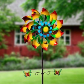  Windspiele für draußen | Plow & Hearth Metall-Windspiel, strahlender Fächer mit Schmetterlingen, 190 cm hoch