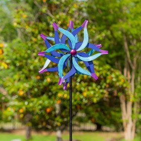  Windspiele für draußen | Plow & Hearth Metall-Windspiel, geteilte blaue Blume, 190 cm hoch