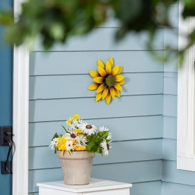  Windspiele für draußen | Plow & Hearth Metall-Wandspinner mit gelber Sonnenblume, 33 cm