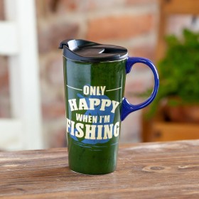  Κεραμικά Ποτήρια Ταξιδιού για Κουζίνα & Ψυχαγωγία | Κεραμικό Ποτήρι Ταξιδιού Plow & Hearth, 17 Oz., Με Κουτί, Χαρούμενο Μόνο Όταν Ψαρεύω