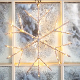 Φωτιστικά | Φωτιζόμενο διακοσμητικό από κλαδί σημύδας σε σχήμα νιφάδας χιονιού με άροτρο και εστία