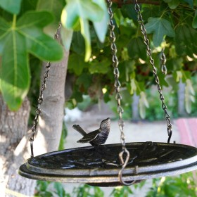  Μπάνια πουλιών εξωτερικού χώρου | Μεταλλική κρεμαστή μπανιέρα πουλιών με μοτίβο λουλουδιών και άροτρο και εστία