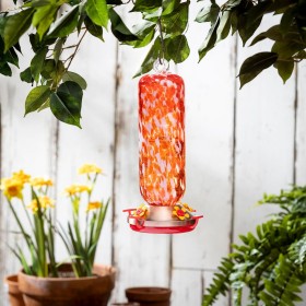  Ταΐστρες κολιβρίων εξωτερικού χώρου | Ταΐστρα κολιβρίων από γυαλί Plow & Hearth Art, κόκκινη και λευκή