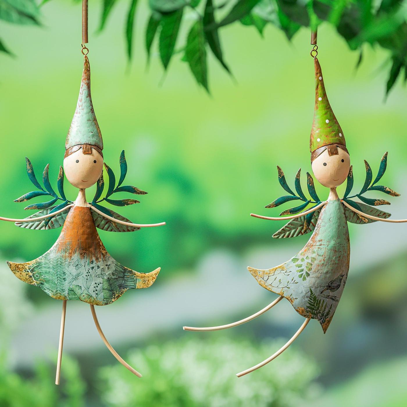  Dekorativní doplňky do interiéru | Závěsná dekorace s kovovými vílami a pluhem, sada 2 kusů