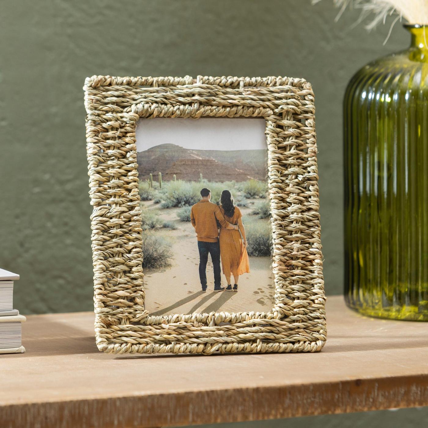  Dekorativní doplňky do interiéru | Ratanový fotorámeček s opěradlem pro krb a stojan, 4"LX 6"V
