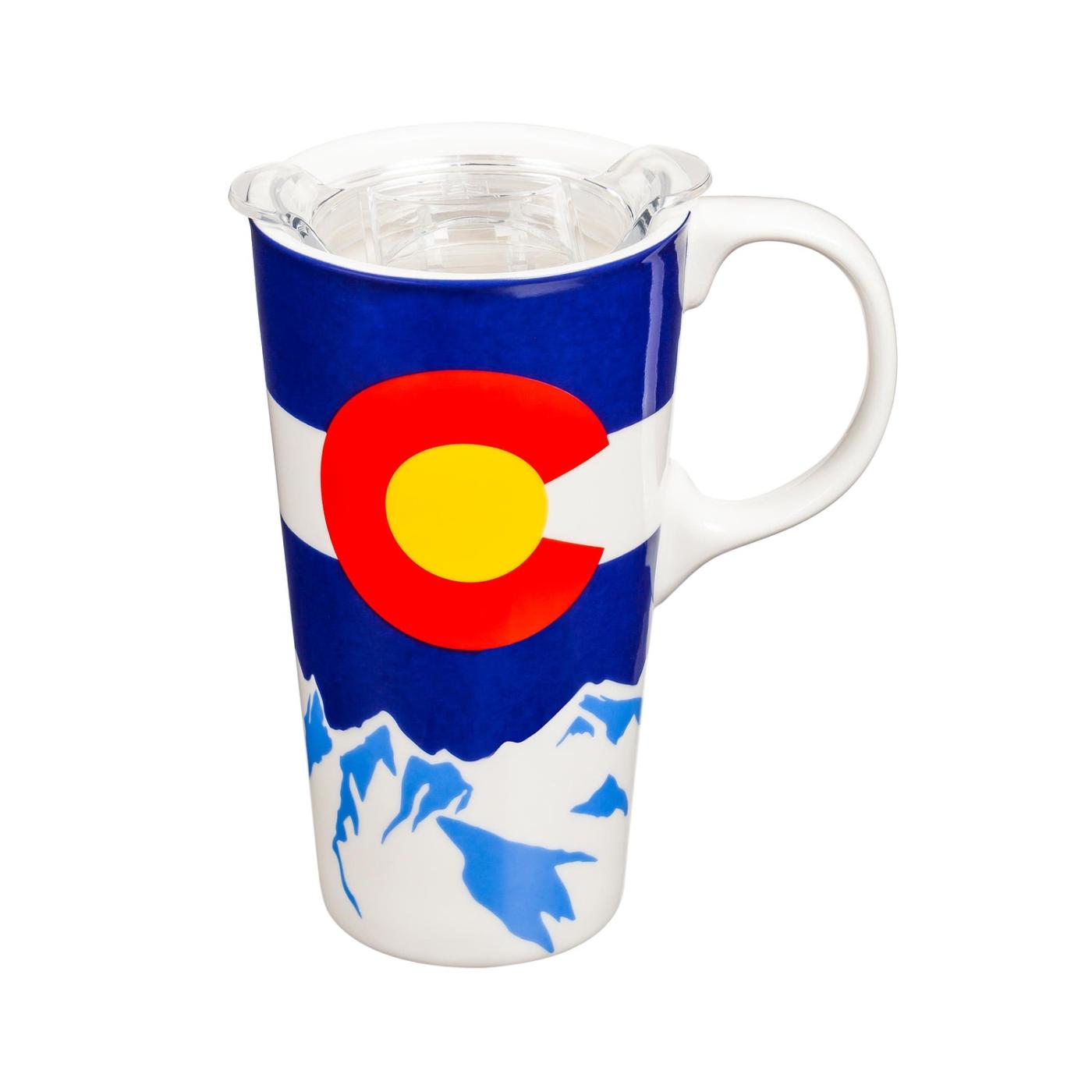  Cestovní hrnky do kuchyně a zábavy | Keramický cestovní hrnek Plow & Hearth, 17 oz., s víčkem z tritanu, stát Colorado